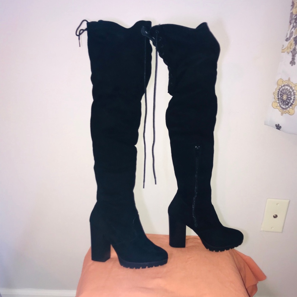 Windsor Over The Knee Sexy Black Heel Boots